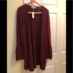 Pink Rose cardigan in maroon - bell sleeves